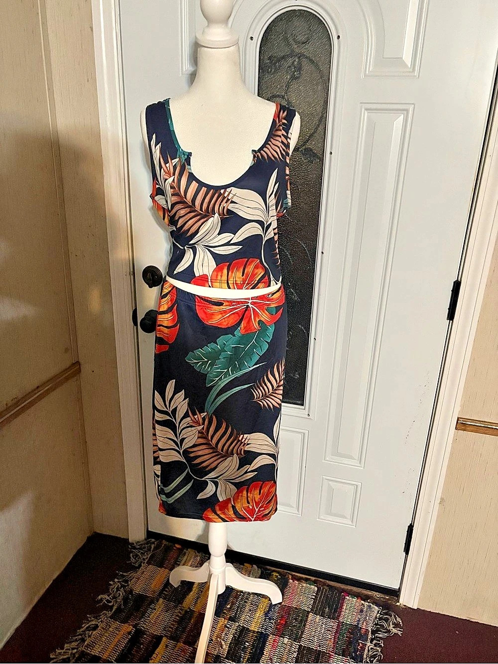 Floral Mini Dress in Blue & Red Like New